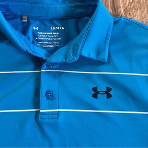 Under Armour The Playoff Polo Shirt Mens Large Blue Striped Short Sleeve Golf